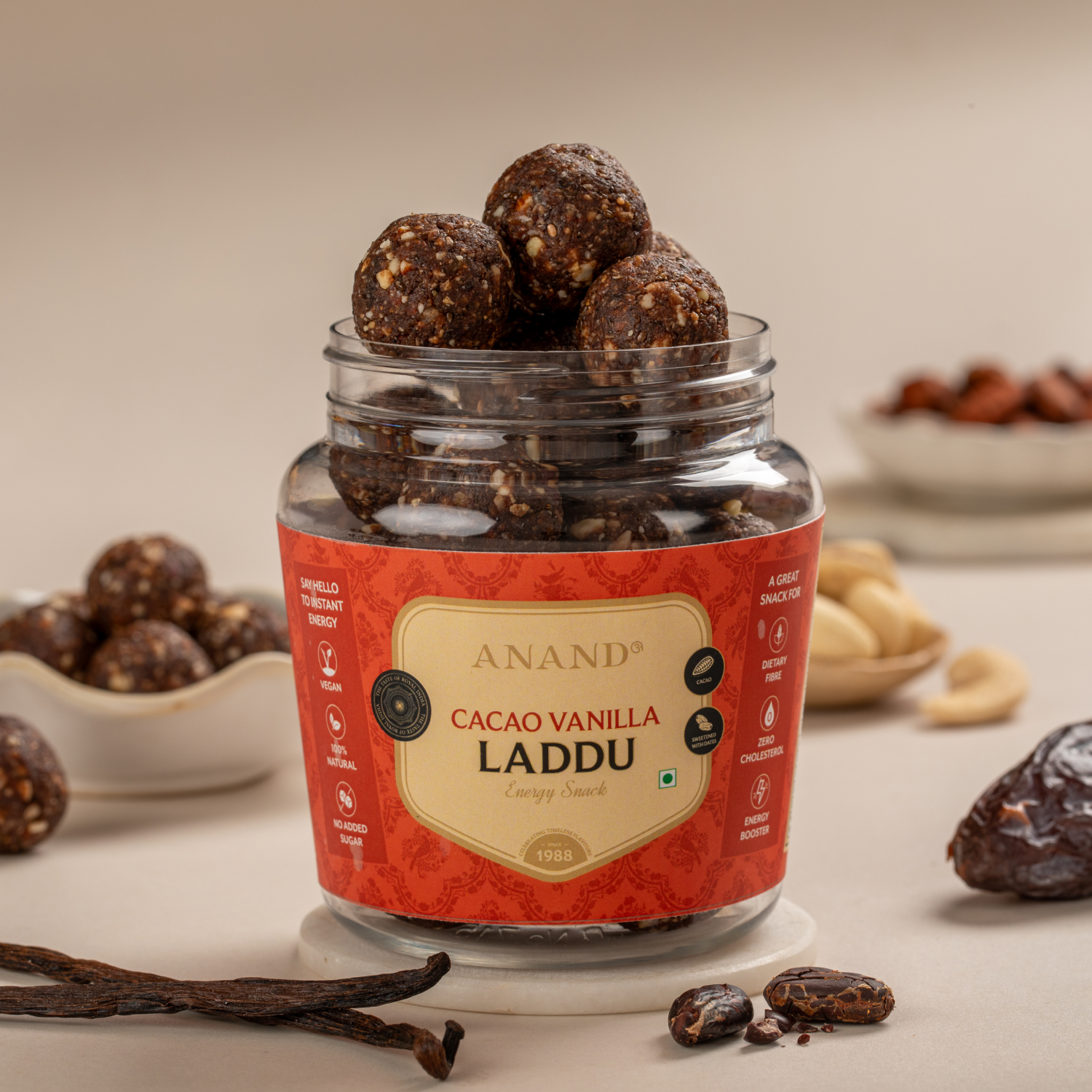 Anand Cacao Vanilla Laddu 200g ( sweetened with dates only )